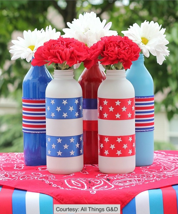 Patriotic Painted Glass Bottles