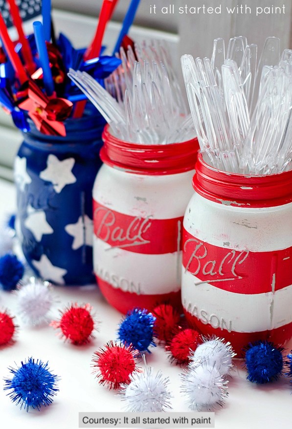 Red, White and Blue Mason Jars